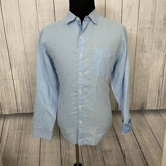 Tommy Bahama Men's Large Light Blue Linen Long Sleeve Button-Front Shirt - Picture 2 of 9